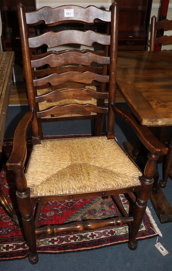 A set of eight Bevan Funnell beech ladderback chairs, with rush seats